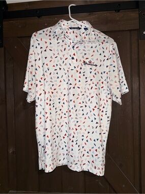 Cutter & Buck White Polo with Red & Navy Micro Print